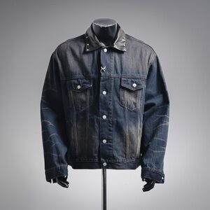Acne Studios Leather Collar Washed Denim Jacket